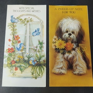 Vintage Hallmark Greeting Card Lot Puppy Dog Birds Flowers Embossed Glitter