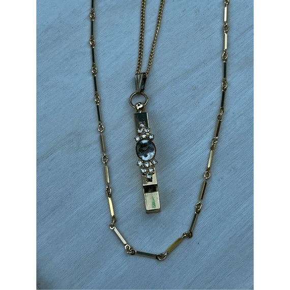 Vintage Gold Tone Whistle Necklace Simulated Doub… - image 1