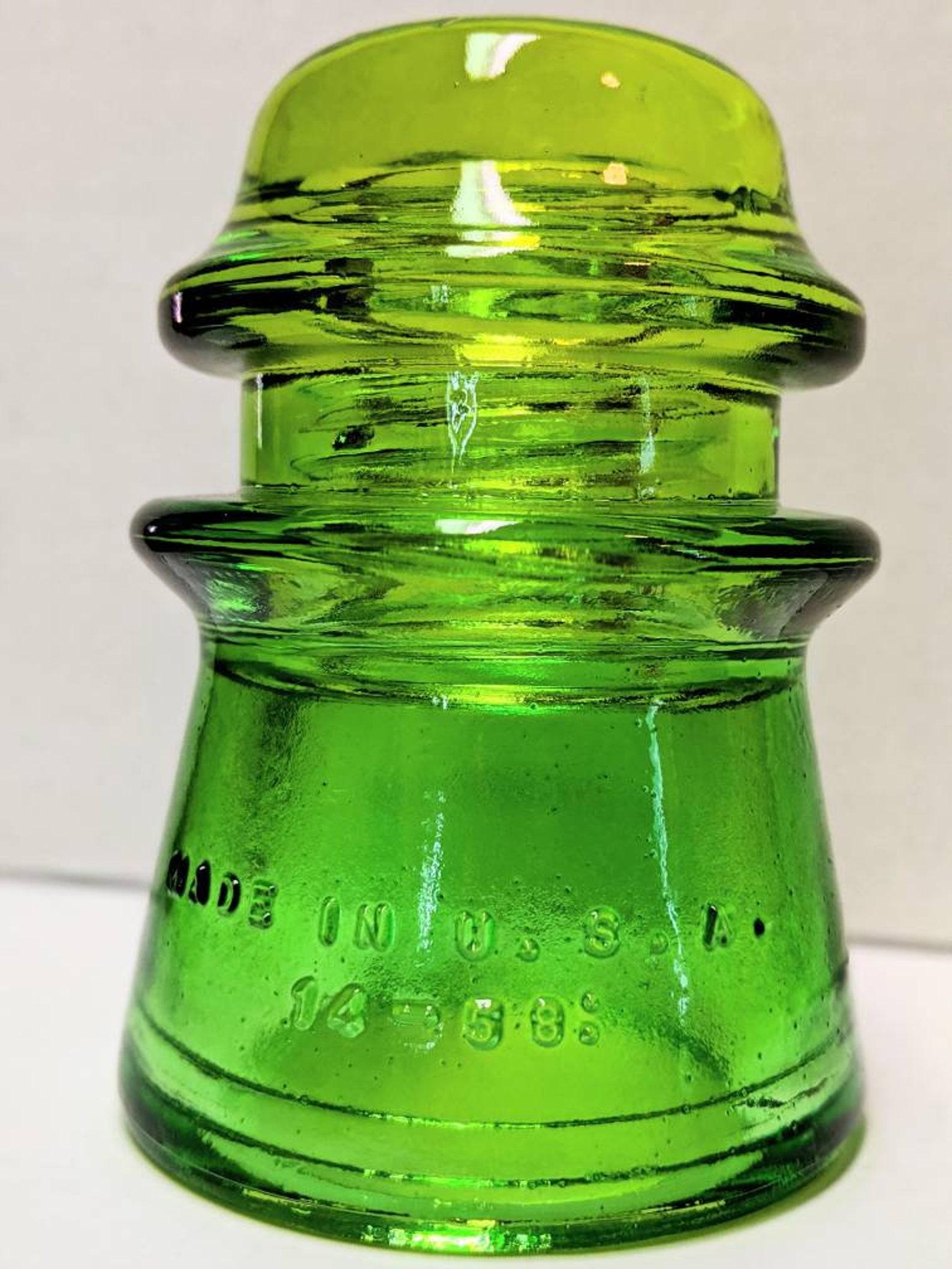 Vintage Hemingray No 17 Glass Insulator Stained Green Fade Etsy