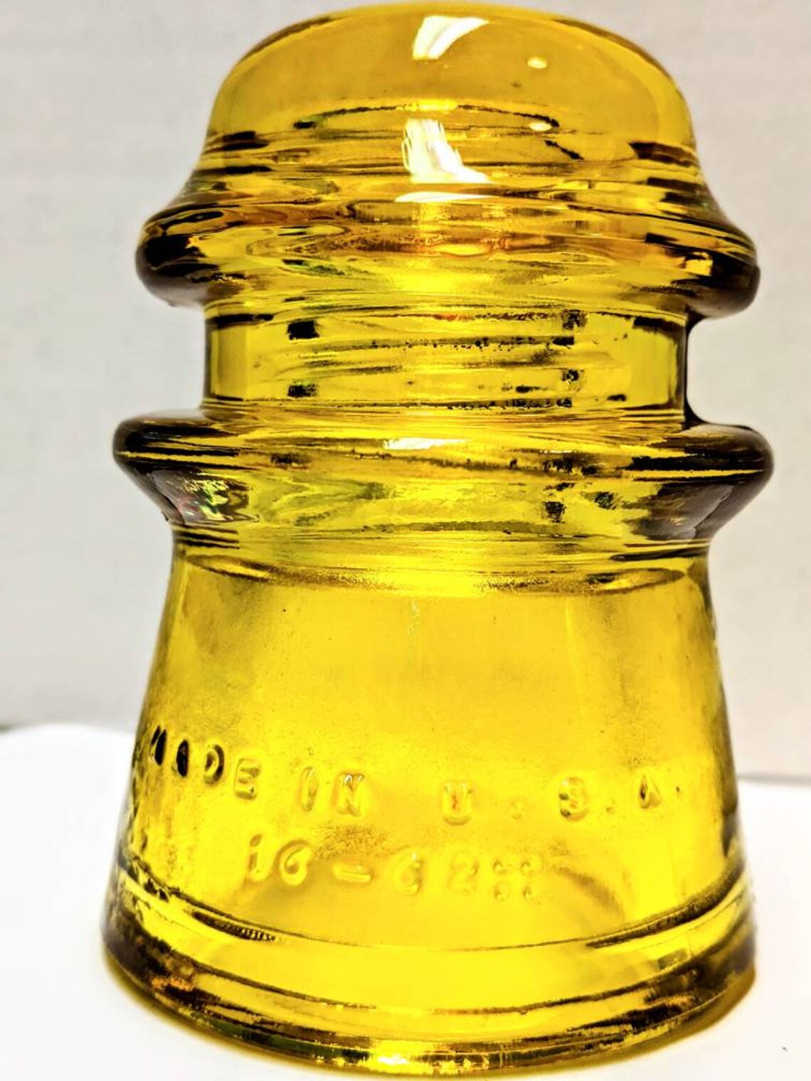 Vintage Hemingray No 17 Glass Insulator Stained Bright Yellow Etsy