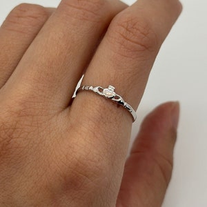 14K Claddagh Ring White Gold, Petite Irish Love Ring, Dainty Friendship Ring, Hands and Heart Band, Gift for Women, Gift for Girlfriend