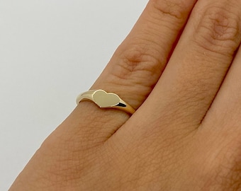 14K Heart Signet Pinky Ring, Petite Signet Ring, Pinky Ring for