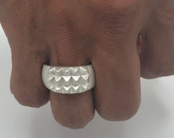 Heavy Sterling Silver Spike Ring, Bold Gothic Design Ring, Spike Top Silver Ring