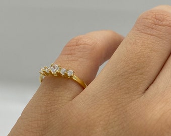 14K Gold Multi-Stone Pinky Ring: CZ Petite Band