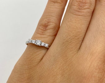 14K White Gold CZ Pinky Ring: Petite Multi-Stone Stacking Ring