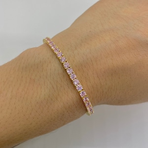 Pink Tennis Bracelet, Silver Pink CZ Tennis Bracelet, Diamond Simulant Tennis Bracelet, Tennis Bracelet for Women, Gift for Women & Girls