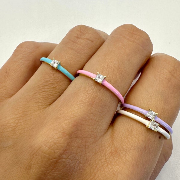 Colorful Enamel Rings, Stacking Rings,  Colorful Slim Bands, Stackable Multi-color Bands