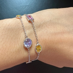 Vintage Style Bracelet, Multicolor Gemstone Bracelet, Colorful Bracelet, Adjustable Bezel Set Stone Bracelet