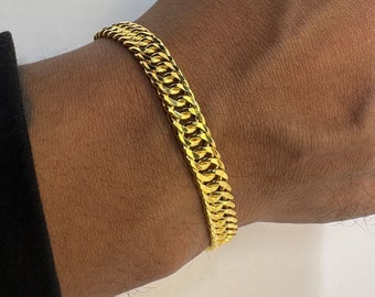 24K Cuban Bracelet, Gold Curb Bracelet, 24K Solid Cuban Curb Link Bracelet