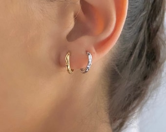 14K Huggie Earrings, Huggie Hoop Earrings, Diamond-Cut Hoop, Mini Hoop Earrings, 14K Gold Huggies, Small Hoop Earrings