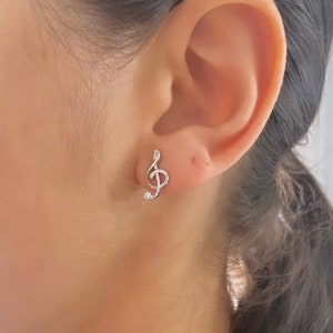 Treble Clef Earrings, Silver G-Clef Stud Earrings, Music Note Earrings, Gift for Music Composer, Gift for Music Lovers, Gift for Women