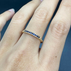 14K Sapphire Blue Stacking Ring, September Birthstone Ring, Minimalist Birthstone Band, Gold Stacking Ring, Blue Gemstone Ring