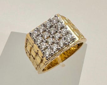 14K/10K Gold Lab Grown Diamond Brick Ring, Bold Statement Pinky Ring, Diamond Ring for Men, Elegant Jewelry for Him, Anniversary Gift