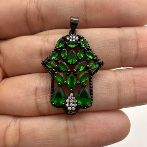 Green Hamsa Charm Necklace, Hand of Fatima Pendant, Colorful Silver Hamsa Charm, Amulet for Protection, Multistone Hamsa Hand Pendant