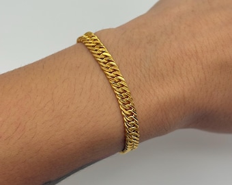 24K Gold Curb Link Bracelet, 6mm Miami Cuban Double-Sided Bracelet, Unisex Gold Bracelet, Bold Design Gold Jewelry