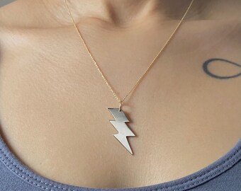 14K Gold Lightning Bolt Charm: Thunderbolt Pendant, Storm Jewelry