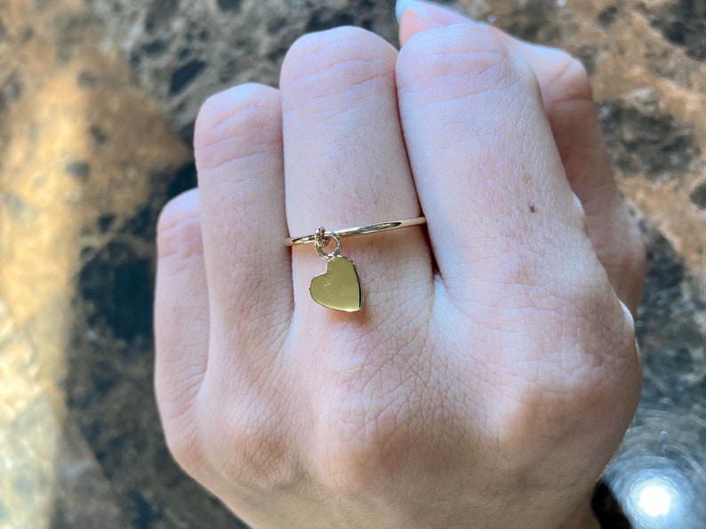 Heart Ring Women\u2019s Gold Ring Dainty Heart Ring 14K Heart Charm Ring Charm Ring 14K Dangly Heart Ring