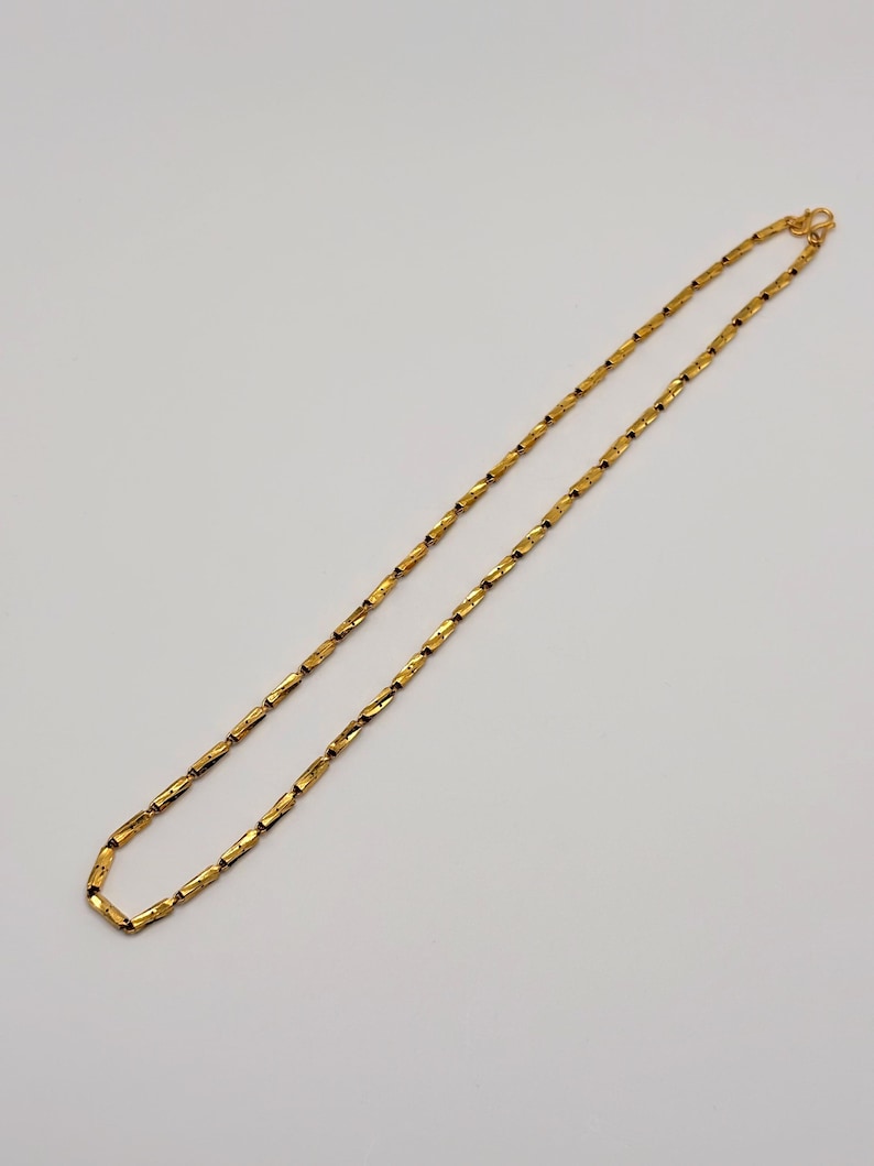 24K Gold Cylinder Link Chain, Diamond Cut Link Necklace, Fancy 24K Gold Necklace, Unique Jewelry image 9