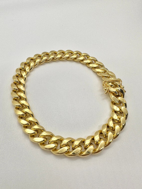 Nuragold 14k Real Yellow Gold Miami Cuban Link 9mm Chain Bracelet 7 9 Italian Jewelry For Men