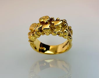 Solid 14K Gold Nugget Ring: Textured Statement Wedding Band
