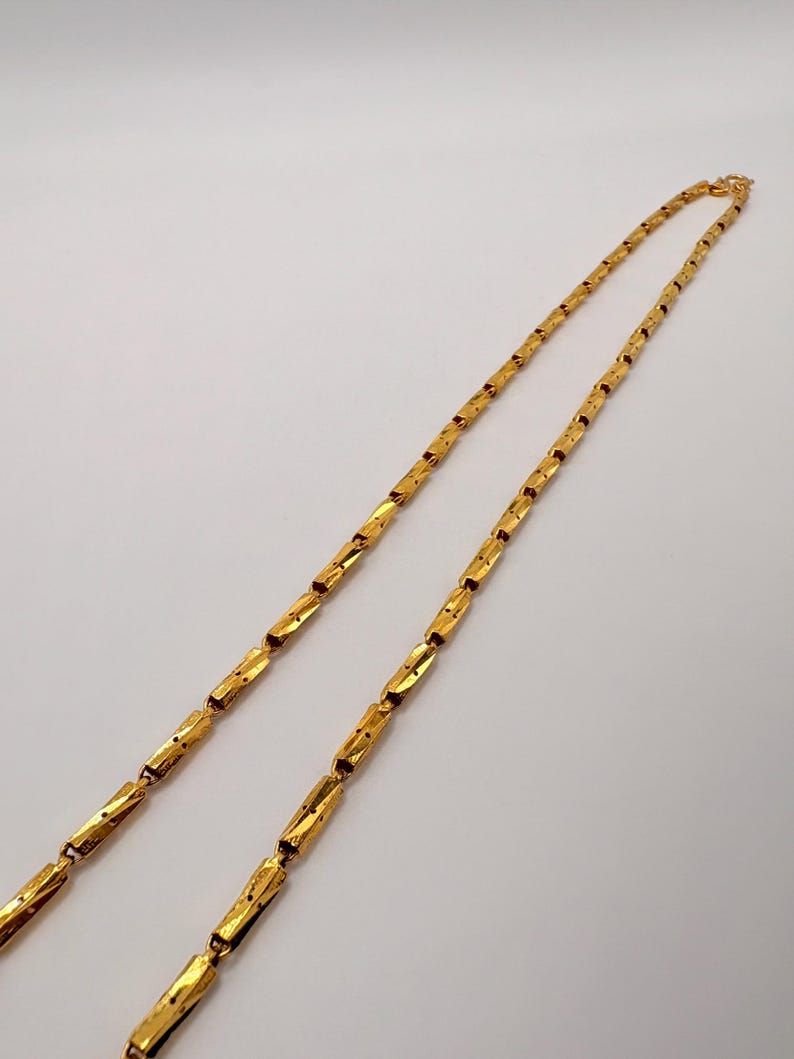 24K Gold Cylinder Link Chain, Diamond Cut Link Necklace, Fancy 24K Gold Necklace, Unique Jewelry image 12