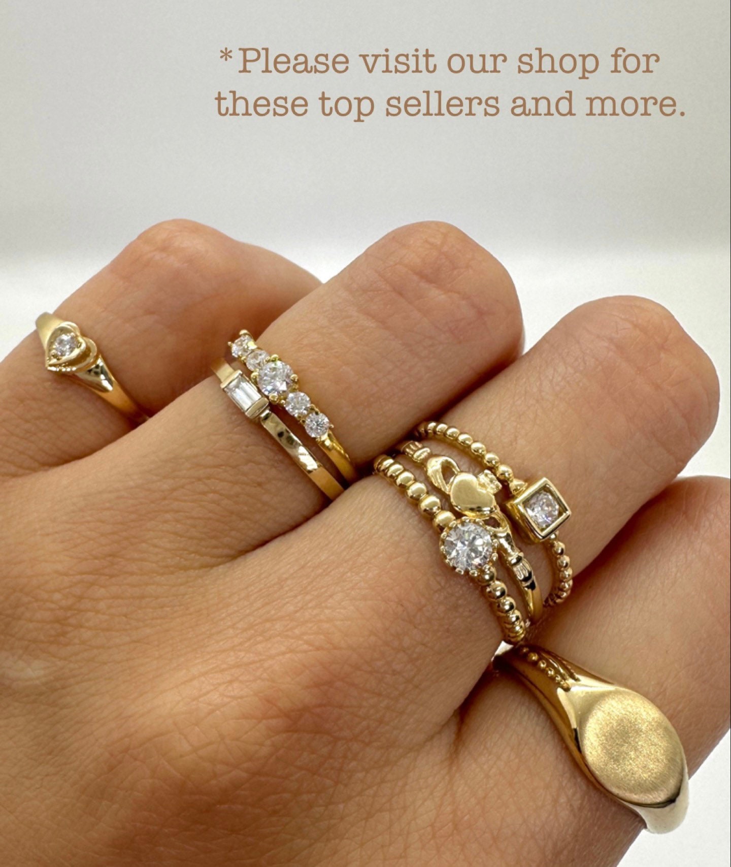 14K Multi-stone Pinky Ring for Women, Gold Five Stone Ring