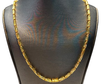 24K Gold Cylinder Link Chain, Diamond Cut 24K Chain, Geometric Gold Chain, Unisex 24K Chain
