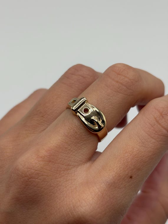 Gold Belt Buckle Ring, Statement Band, Designer Style Ring, Unique Jewelry, Gift for Women