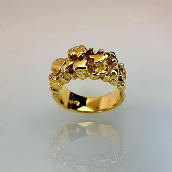 Solid 14K Gold Nugget Ring, Textured Statement Wedding Band, Bold Men’s Nugget Ring, Gift for Him