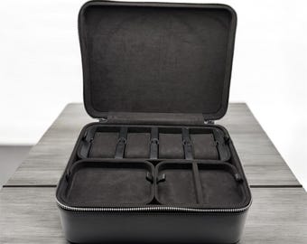 Large Vegan Leather Watch and Jewelry Travel Case, Travel Jewelry & Watch Storage, Jewelry Collector Travel Case