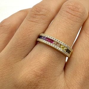 Silver Rainbow Band, Multi-color Ring, Colorful Stone Band, Multi-stone Rainbow Ring, Fun Bright Jewelry, Gift for Women, Gift for Girls