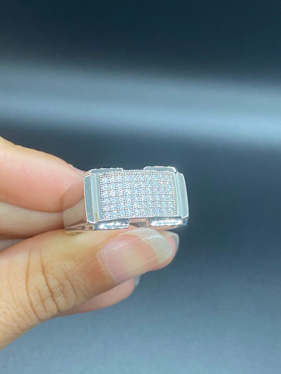 Male Heavy Rings Multi-stone Silver Men's Ring, Bold Cubic Zirconia Ring, Large ...