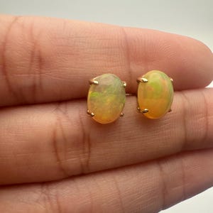 Natural Opal 14K Earrings, Oval Opal Studs, 14K Gold Opal Studs, October Birthstone, 14K Opal Statement Earrings, Gift for Ladies