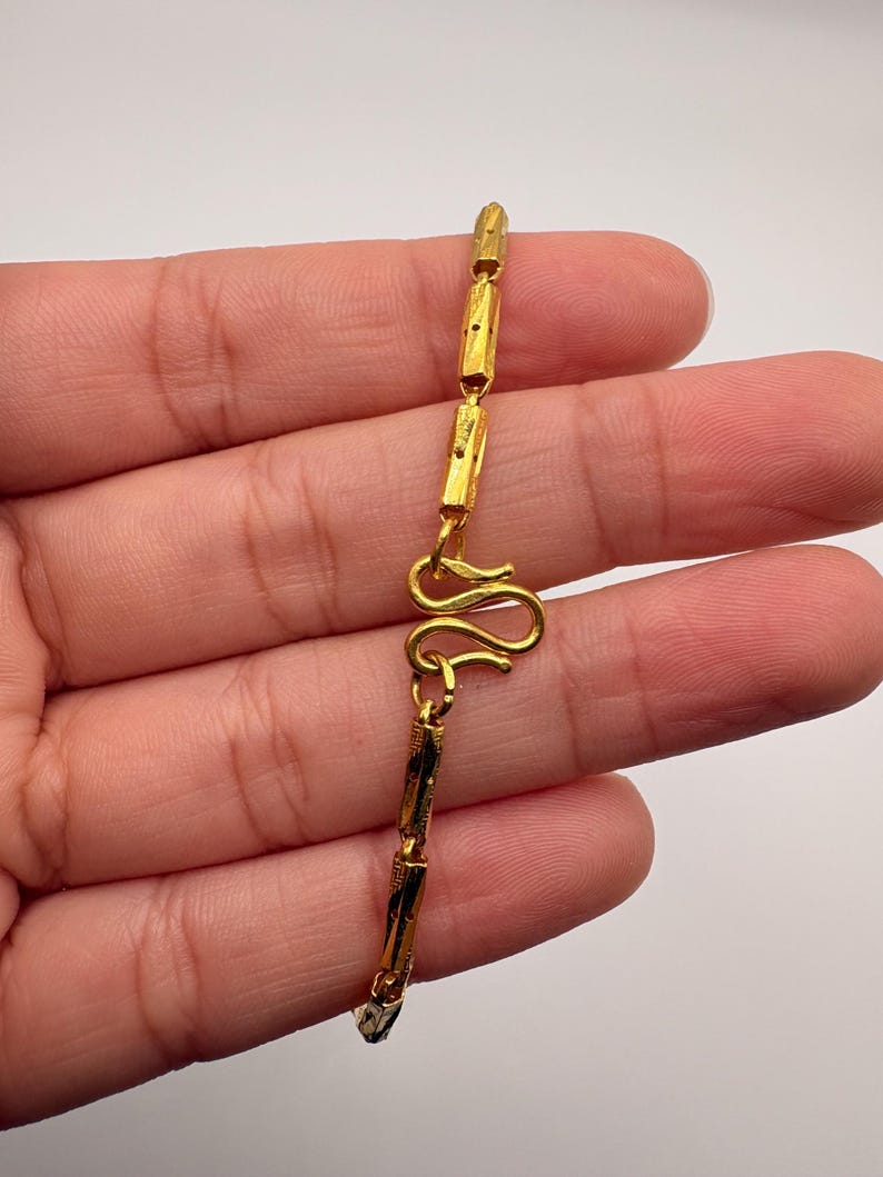 24K Gold Cylinder Link Chain, Diamond Cut Link Necklace, Fancy 24K Gold Necklace, Unique Jewelry image 15