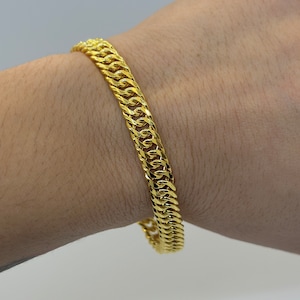 24K Cuban Bracelet,Pure Gold Curb Bracelet, 24K Solid Cuban Link Bracelet, 7mm Bold 24K Heavy Gold Bracelet, Gift for Wife, Anniversary Gift