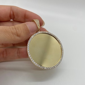 14K Gold Round Picture Pendant, Memorial Photo Keepsake, Large Photo Charm