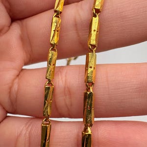 24K Gold Cylinder Link Chain, Diamond Cut Link Necklace, Fancy 24K Gold Necklace, Unique Jewelry image 11