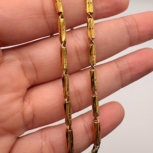 24K Gold Cylinder Link Chain, Diamond Cut Link Necklace, Fancy 24K Gold Necklace, Unique Jewelry image 6