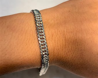 Platinum Curb Link Bracelet, 6.7mm Diamond-cut Platinum Bracelet, Unisex Chain Link Bracelet, Platinum Jewelry, Bold Elegant Bracelet