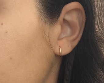 14K Gold Huggie Hoop Earrings: Small Minimalist Hoops, 8mm