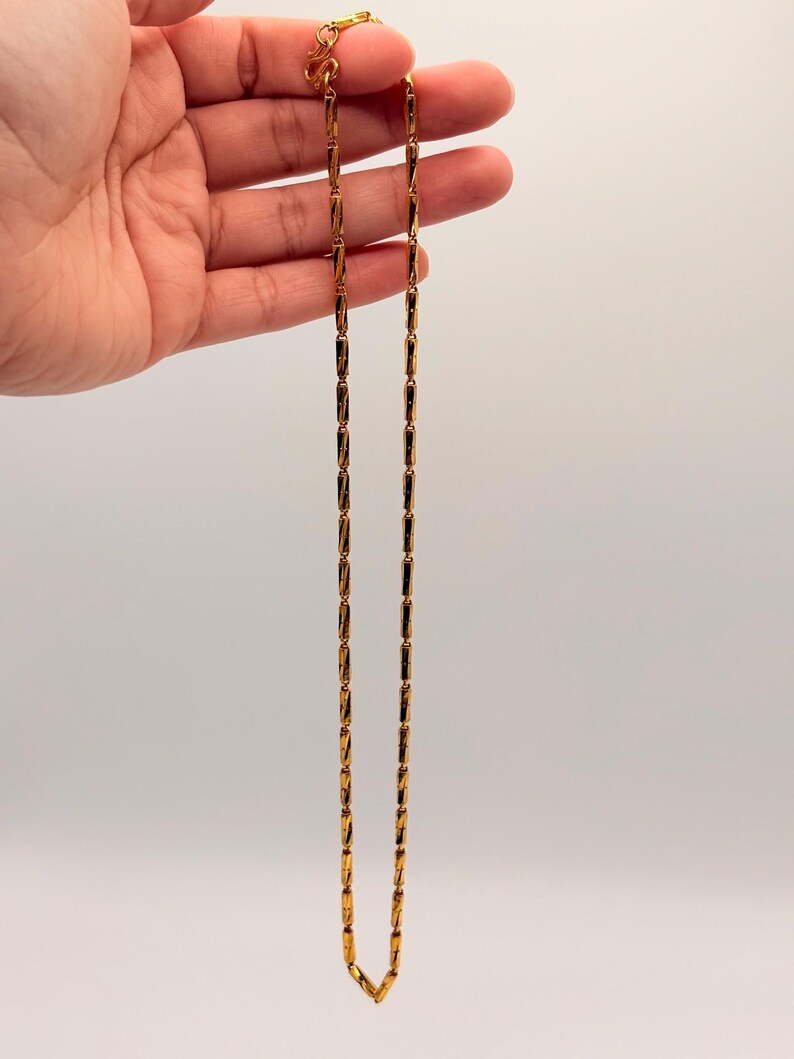 24K Gold Cylinder Link Chain, Diamond Cut Link Necklace, Fancy 24K Gold Necklace, Unique Jewelry image 14