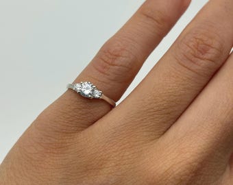 14K Gold Lab Grown Diamond Pinky Ring: Three Stone Past, Present & Future