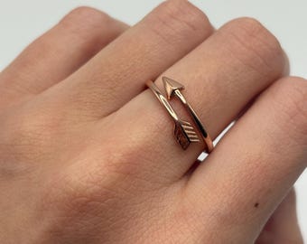 14K Solid Gold Arrow Ring, Adjustable Wrap Ring