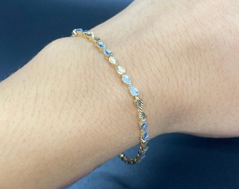 14K Infinity Bracelet Two-Tone Gold in Diamond cut and Satin Finish
