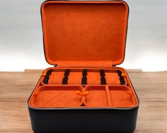 Deluxe Vegan Leather Jewelry Travel Case, Watch & Jewelry Travel Storage, Gift for Watch Collector, Jewelry Collector Gift
