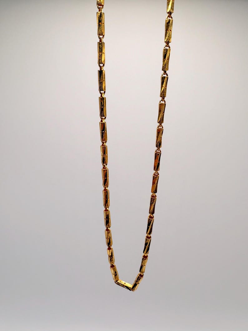 24K Gold Cylinder Link Chain, Diamond Cut Link Necklace, Fancy 24K Gold Necklace, Unique Jewelry image 3