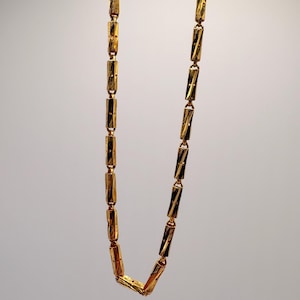 24K Gold Cylinder Link Chain, Diamond Cut Link Necklace, Fancy 24K Gold Necklace, Unique Jewelry image 7