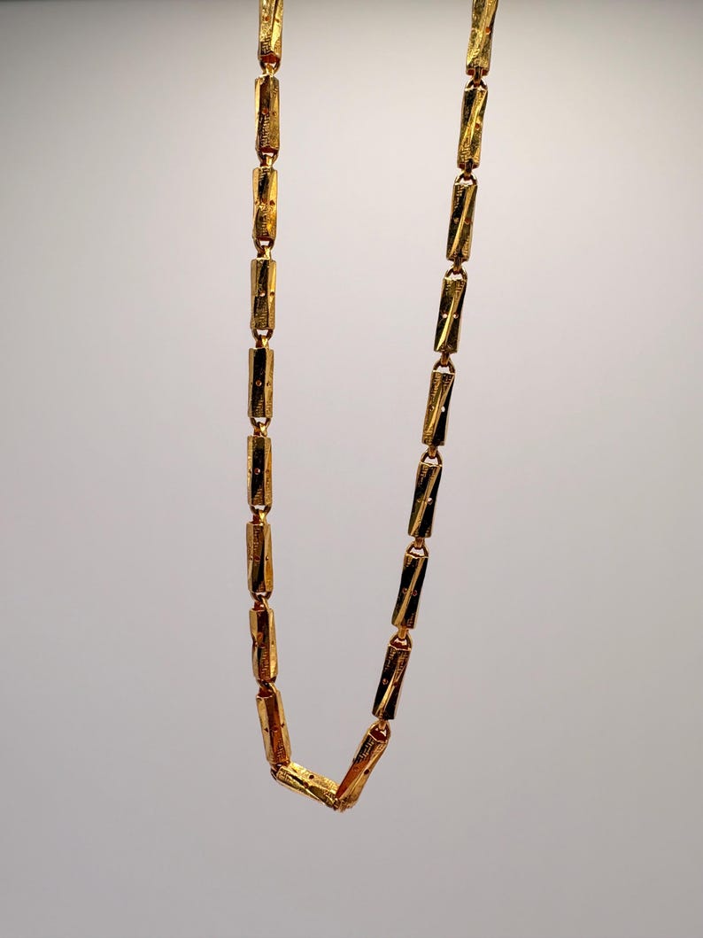 24K Gold Cylinder Link Chain, Diamond Cut Link Necklace, Fancy 24K Gold Necklace, Unique Jewelry image 7