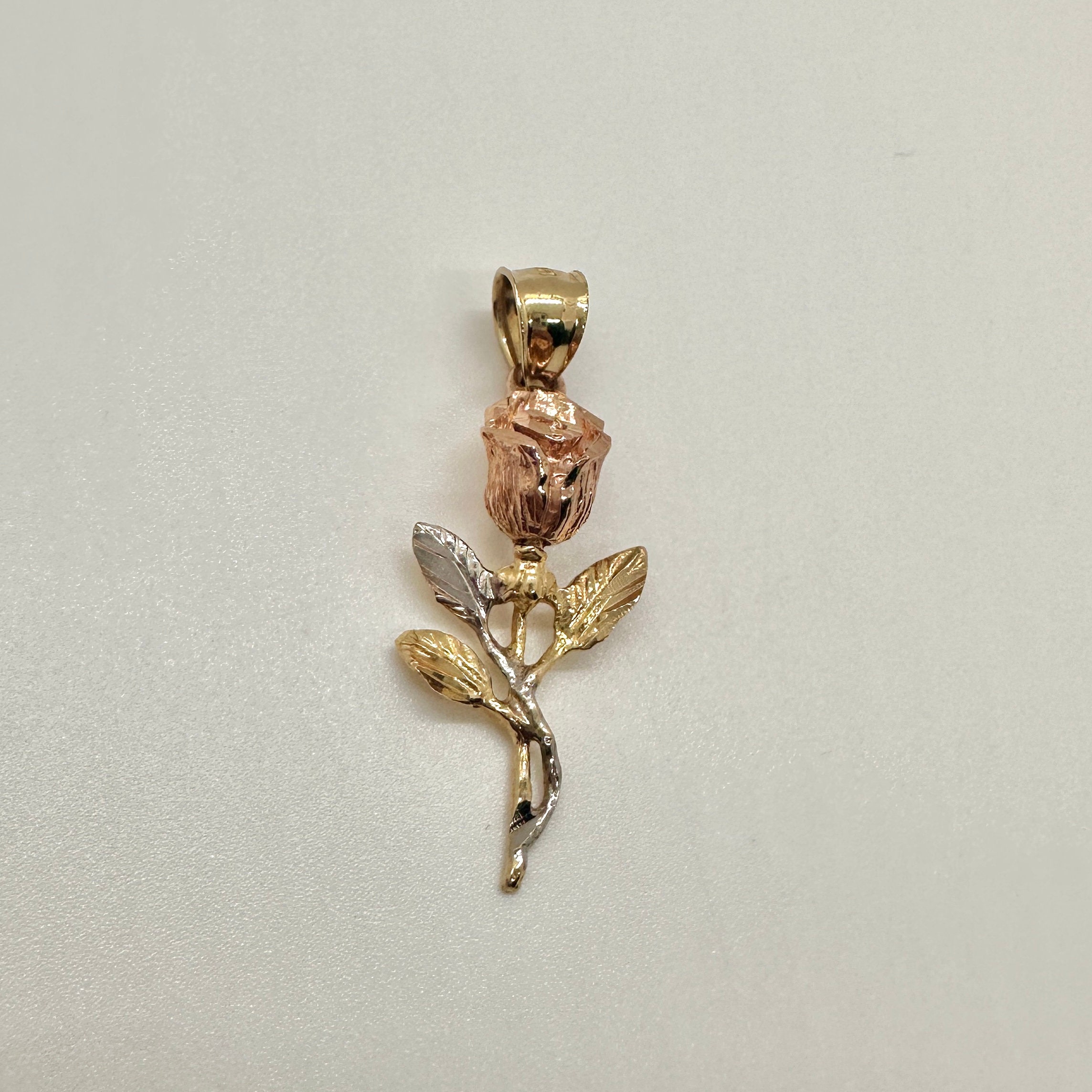 14K Solid Yellow Gold Pink Rose Flowers Necklace | eBay