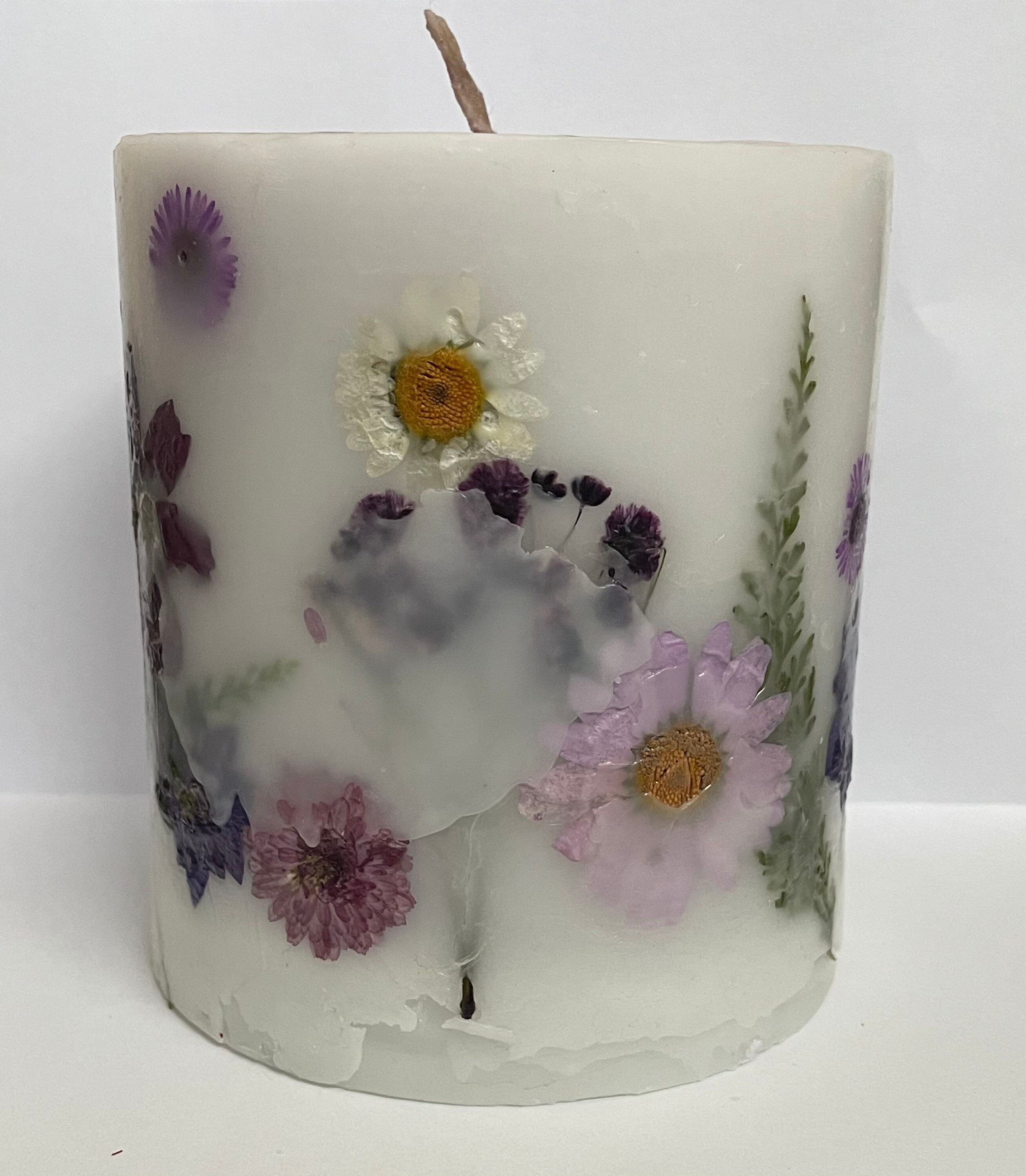 Real dry flowers embedded hurricane candle Etsy